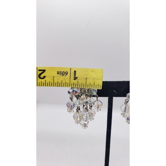 Vintage Earrings AB Crystal Waterfall Chandelier Clip Iridescent Rare Laguna - Picture 8 of 8